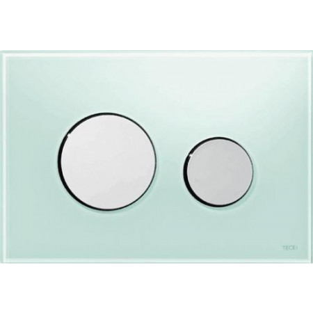 Tece Loop przycisk spłukujący do WC ze szkła, szkło zielone, przyciski chrom połysk