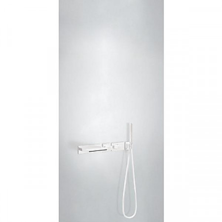 Tres Block System kompletny zestaw wannowo-prysznicowy podtynkowy termostatyczny 2-drożny wylewka kaskada biały matowy - 748977_O1