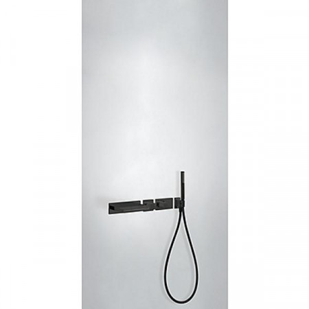 Tres Block System kompletny zestaw wannowo-prysznicowy podtynkowy termostatyczny 2-drożny wylewka kaskada czarny matowy - 746885_O1