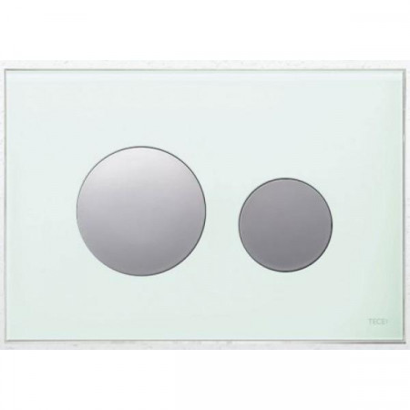 Tece Loop przycisk spłukujący do WC ze szkła, szkło białe, przyciski chrom połysk