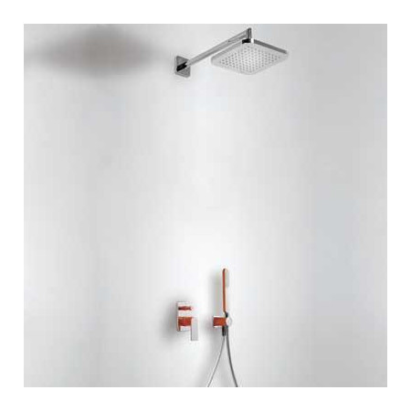 Tres Loft-Colors kompletny zestaw prysznicowy podtynkowy deszczownica 220x220 mm czerwony chrom