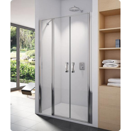 SanSwiss Swing-Line drzwi dwuczęściowe western ze ścianką stałą w linii 90 cm profil połysk, szkło lustrzane