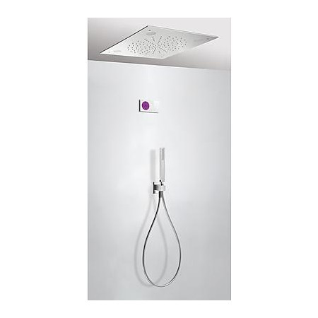 Tres Shower Technology kompletny zestaw prysznicowy podtynkowy termostatyczny elektroniczny Chromoterapia 2-drożny deszczownica 500x500 mm chrom