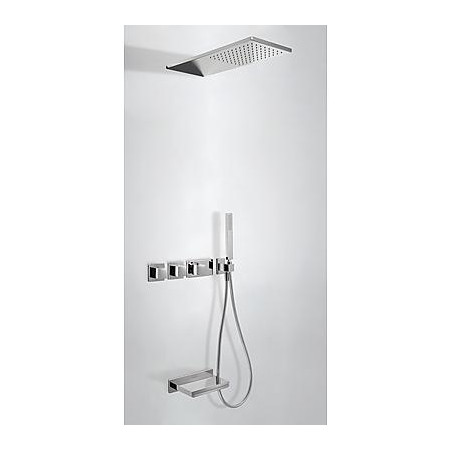 Tres Block System kompletny zestaw prysznicowy podtynkowy termostatyczny 3-drożny deszczownica 210x550 mm wylewka kaskada chrom