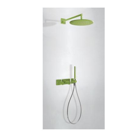 Tres Block System kompletny zestaw prysznicowy podtynkowy termostatyczny 2-drożny deszczownica O 300 mm zielony