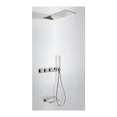 Tres Block System kompletny zestaw prysznicowy podtynkowy termostatyczny 3-drożny deszczownica 210x550 mm stalowy