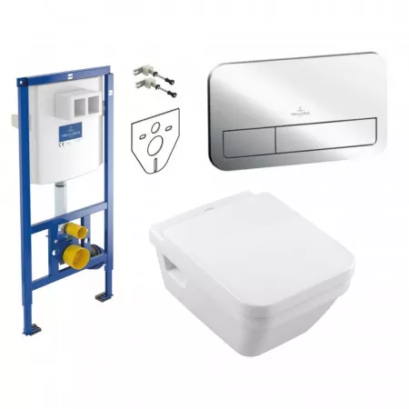 Villeroy ViConnect Architectura Zestaw Stelaż podtynkowy z miską WC wiszącą bezrantową DirectFlush i deską w/o (92242700+5685HR01+92249061)