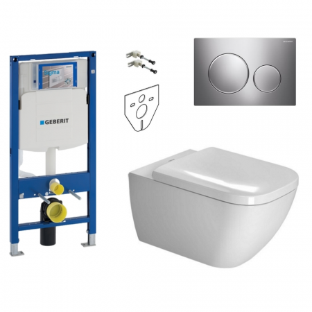 Geberit Duravit Happy D.2 Zestaw Stelaż podtynkowy z miską WC wiszącą, deską w/o i przyciskiem (111.320.00.6+115.882.KH.1+2222090000+0064590000)