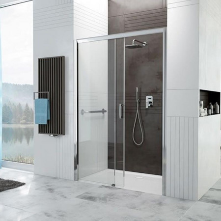 Sanplast Free Zone D2L/FREEZONE-100-S sbW0 Drzwi prysznicowe wnękowe przesuwne lewe 100x190 cm Glass Protect szkło przezroczyste/srebrny błyszczący - 741268_O1