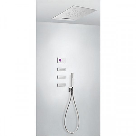 Tres Shower Technology kompletny zestaw prysznicowy podtynkowy termostatyczny elektroniczny Chromoterapia 4-drożny deszczownica 500x650 mm chrom