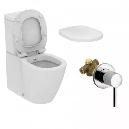 Ideal Standard Connect zestaw kompakt z funkcją bidetu + deską w/o + bateria Kludi Bozz (E781701 + E797001 + E712701 + 389250576)