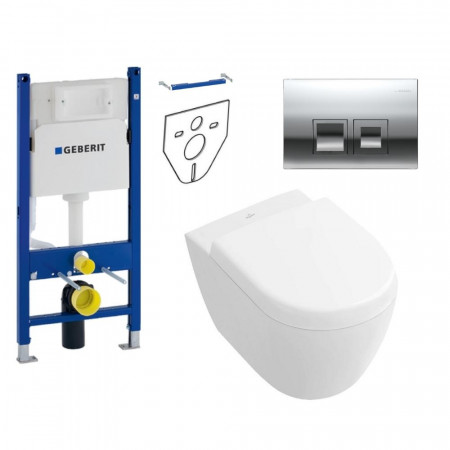 Geberit Villeroy&Boch Subway 2.0 Zestaw Stelaż podtynkowy z miską WC wiszącą bezrantową DirectFlush i deską w/o (111.170.00.1+5606R001+9M69S101)