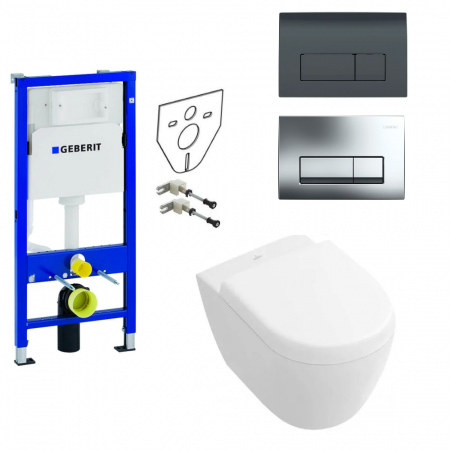 Geberit Villeroy&Boch Subway 2.0 Zestaw Stelaż podtynkowy z miską WC wiszącą bezrantową DirectFlush i deską w/o (111.170.00.1+5606R001+9M69S101)