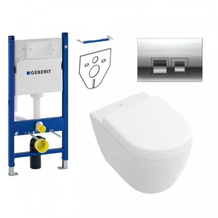 Geberit Villeroy&Boch Subway 2.0 Zestaw Stelaż podtynkowy z miską WC wiszącą bezrantową DirectFlush i deską w/o (111.170.00.1+5606R001+9M69S101)