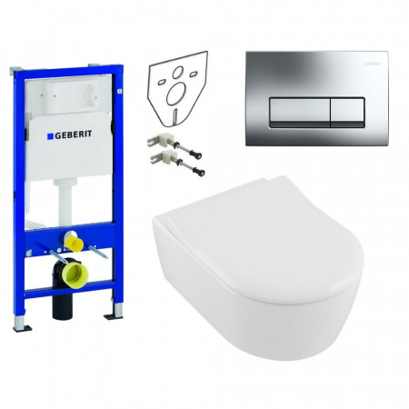 Geberit Villeroy&Boch Subway 2.0 Zestaw Stelaż podtynkowy z miską WC wiszącą bezrantową DirectFlush i deską Slimseat (111.170.00.1+5614R201+9M78S101)