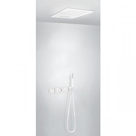Tres Block System kompletny zestaw prysznicowy podtynkowy termostatyczny 3-drożny deszczownica 500x500 mm biały matowy