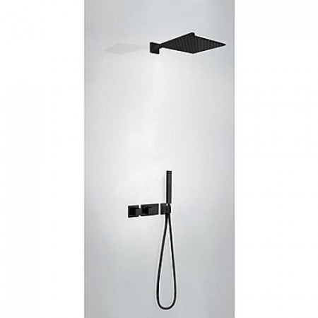 Tres Block System kompletny zestaw prysznicowy podtynkowy termostatyczny 2-drożny deszczownica 300x300 mm czarny matowy