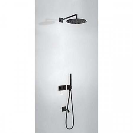 Tres 3V kompletny zestaw wannowo-prysznicowy podtynkowy 3-drożny deszczownica średnica 300 mm z wylewką do wanny czarny matowy