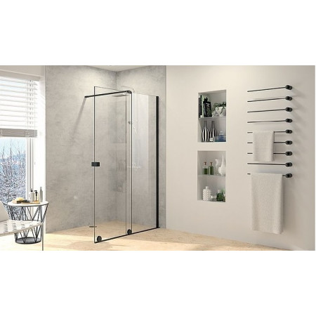 Huppe Xtensa pure część w ramie 4-kat Drzwi suwane Walk-In 1-część. prawy Black Edition Szkło przezroczyste Anti-Plaque