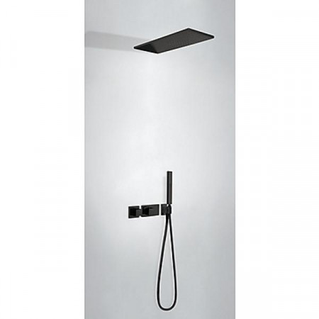 Tres Block System kompletny zestaw prysznicowy podtynkowy termostatyczny 2-drożny deszczownica 210x550 mm czarny matowy