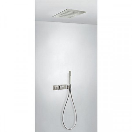 Tres Block System kompletny zestaw prysznicowy podtynkowy termostatyczny 2-drożny deszczownica 380x380 mm stalowy