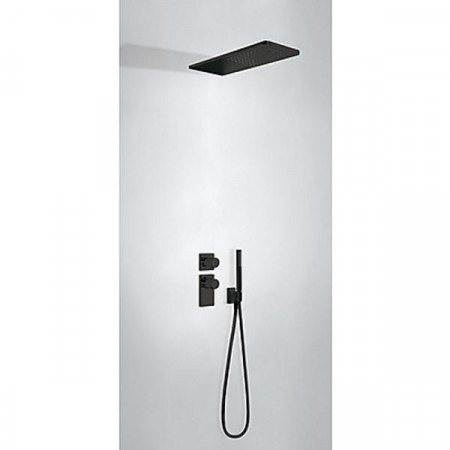 Tres Block System kompletny zestaw prysznicowy podtynkowy termostatyczny 2-drożny deszczownica 160x550 mm czarny matowy