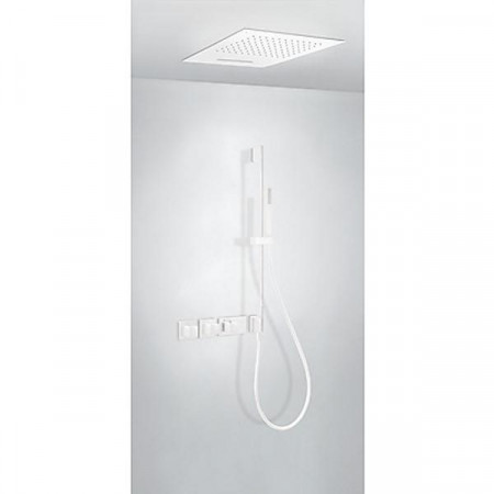 Tres Block System kompletny zestaw prysznicowy podtynkowy termostatyczny 3-drożny deszczownica 500x500 mm biały matowy