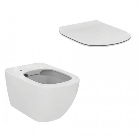 Ideal Standard Tesi Zestaw miska WC wisząca bezrantowa 53,5 cm x 36,5 cm biała + deska wolnoopadająca thin biała (T350301+T352701)