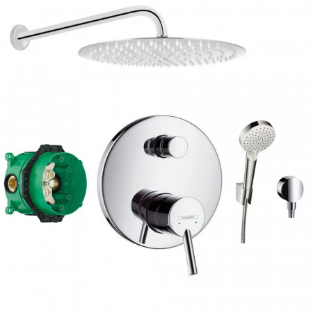 Hansgrohe Talis S bateria, Zestaw prysznicowy podtynkowy, deszczownica Slim 30cm (26691400 + 27454000 + 32475000 + 01800180 + Slim R30) chrom