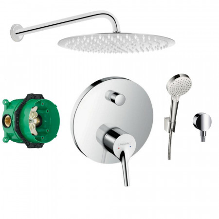 Hansgrohe Talis S new bateria, Zestaw prysznicowy podtynkowy, deszczownica Slim 30cm (72405000 + 26691400 + 27454000 + 01800180 + Slim R30)