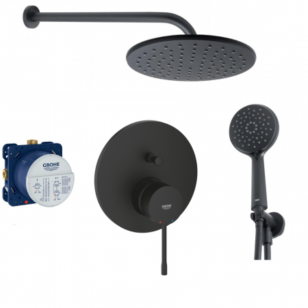 Grohe Essence Zestaw podtynkowy prysznicowy deszczownica (24167KF1 + 35600000) czarny mat