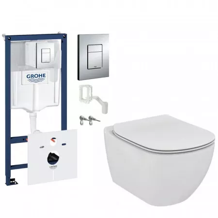 Grohe Ideal Standard Tesi Zestaw stelaż podtynkowy z miską WC wiszącą bezrantową AquaBlade i deską w/o (38827000 + T007901 + T352701)