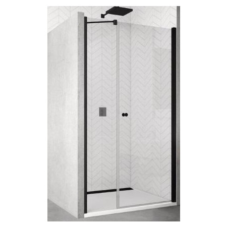 SanSwiss Solino Black drzwi jednoczęściowe ze ścianką stałą w linii 90 cm profil czarny mat, szkło przezroczyste