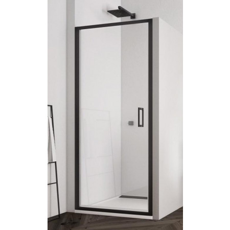 SanSwiss Top-Line S Black drzwi wachadłowe jednoczęściowe 90 cm profil czarny mat, szkło przezroczyste
