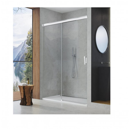 SanSwiss Cadura drzwi rozsuwane dwuczęściowe 140 cm lewa profil połysk, szkło przezroczyste