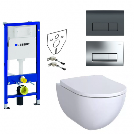 Geberit Zestaw Stelaż podtynkowy Duofix Delta + Miska wisząca WC Rimfree + Deska sedesowa wolnoopadająca (111.170.00.1 + 500.600.01.2 + 500.605.01.2)