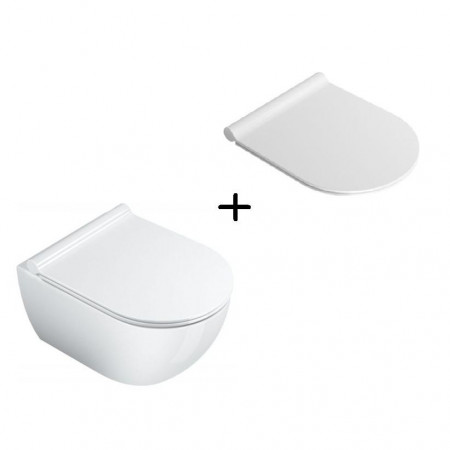 Catalano Zestaw Miska WC wisząca NewFlush bezrantowa 50x35 + Deska w/o biała (1VSS50R00 + 5SCSTP000)