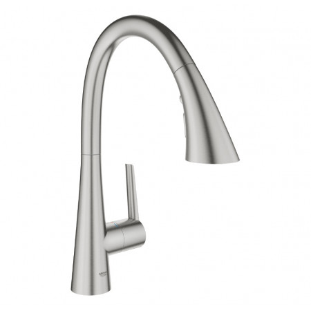 Grohe Zedra Jednouchwytowa bateria zlewozmywakowa, DN 15 z wyciąganą wylewką, stal nierdzewna