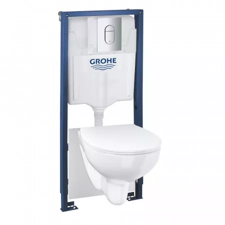Grohe Solido Stelaż podtynkowy Rapid SL do WC wiszącego 113 cm z miską+deską Bau Ceramic biały, przyciskiem Arena Cosmopolitan StarLight chrom 36504000
