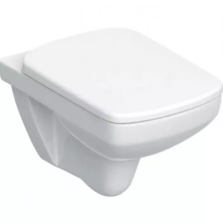 Geberit Selnova Square Zestaw wiszącej miski WC, lejowa, B35.5cm, H39cm, T53cm, Rimfree, z deską sedesową, mocowanie od