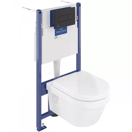 Villeroy & Boch Architectura Zestaw Stelaż podtynkowy z czarnym przyciskiem  miska z deską w/o (5684HR01 + 921228AN)