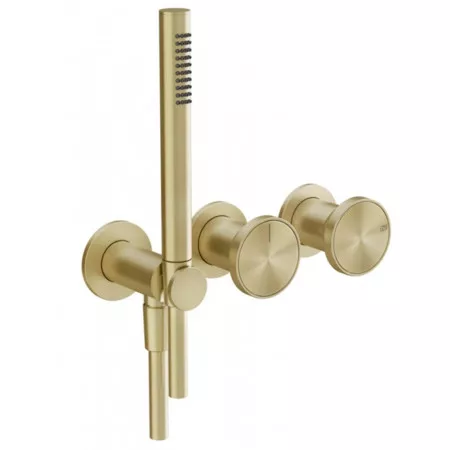 Gessi Origini bateria podtynkowa prysznicowa dwudrożnej z uchwytem na słuchawkę prysznicową do wkładów o różnym wykończeniu art 66600 i art 66602 Brass Brushed PVD