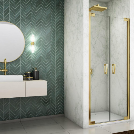 SanSwiss Cadura Gold Line Drzwi wahadłowe dwuczęściowe 90x200 cm złoty - 838987_O1