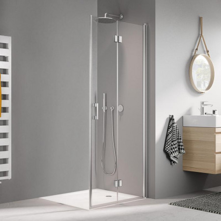 Kermi Liga Drzwi prysznicowe wahadłowo-składane prawe 103 cm KermiClean szkło przezroczyste/srebrny wysoki połysk - 775032_O1