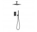 Tres Cuadro Zestaw podtynkowy prysznicowy 2-drożny z termostatem i deszczownicą Czerń Matowa - 862564_O1