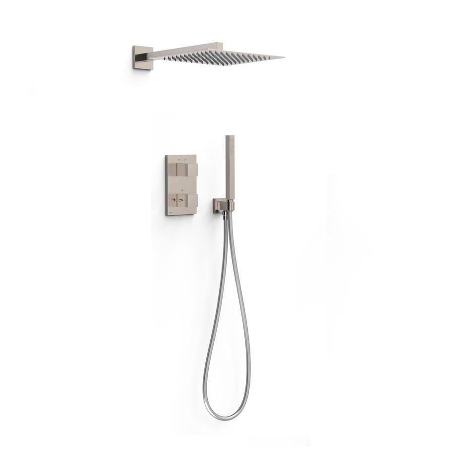 Tres Cuadro Zestaw prysznicowy podtynkowy 2-drożny z termostatem i deszczownicą Stal - 862568_O1