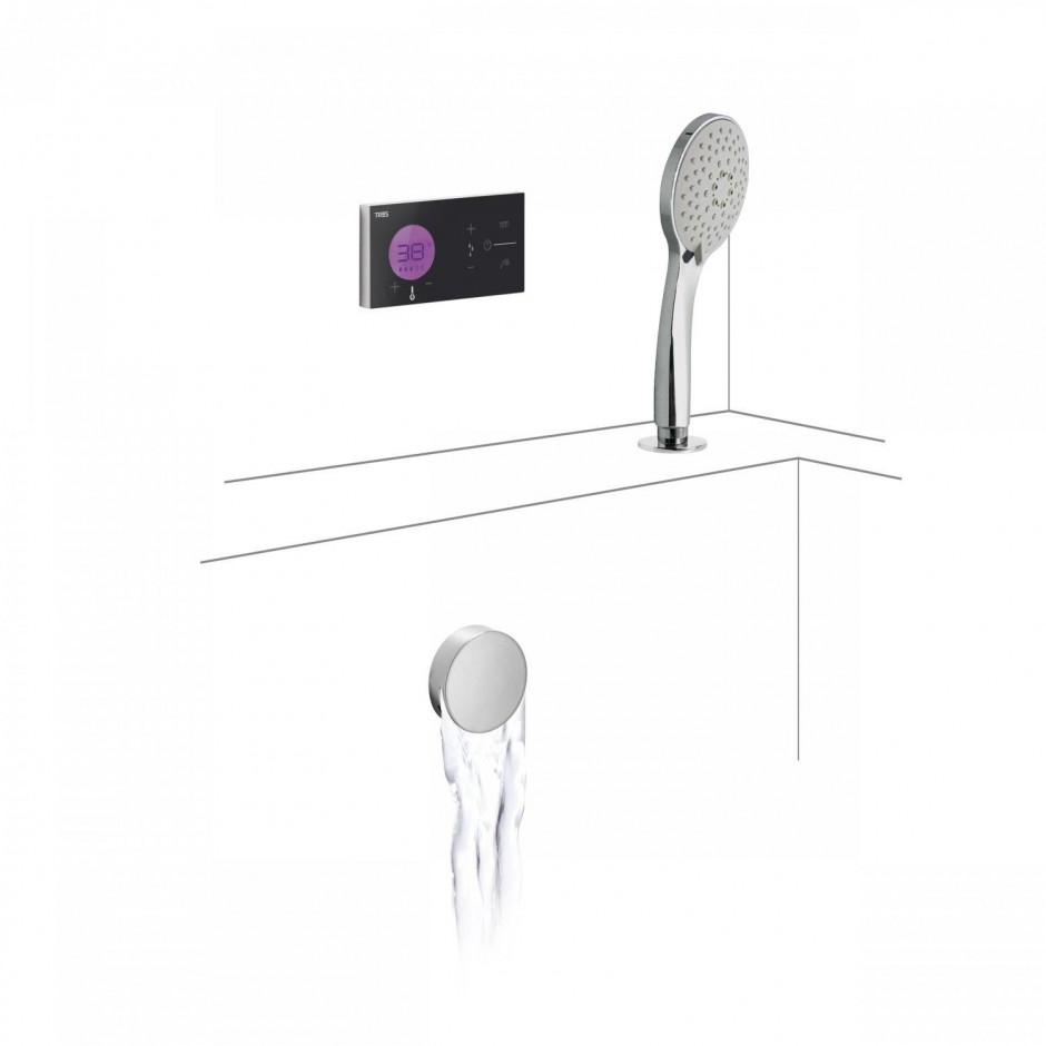 Tres Shower Technology kompletny zestaw wannowy podtynkowy termostatyczny elektroniczny 2-drożny kaskada chrom - 740262_O1
