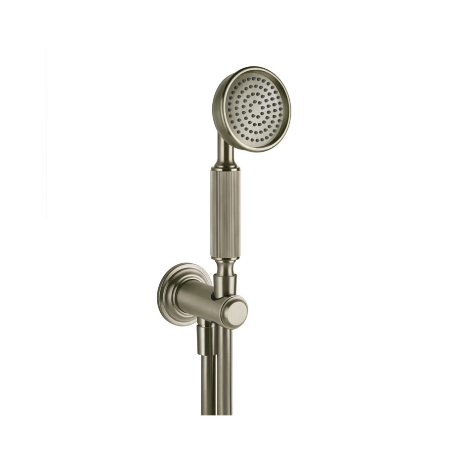 Gessi Zestaw natryskowy z odpływem wody wężem elastycznym 1,50 m i słuchawką anticalc Finox Brushed Nickel