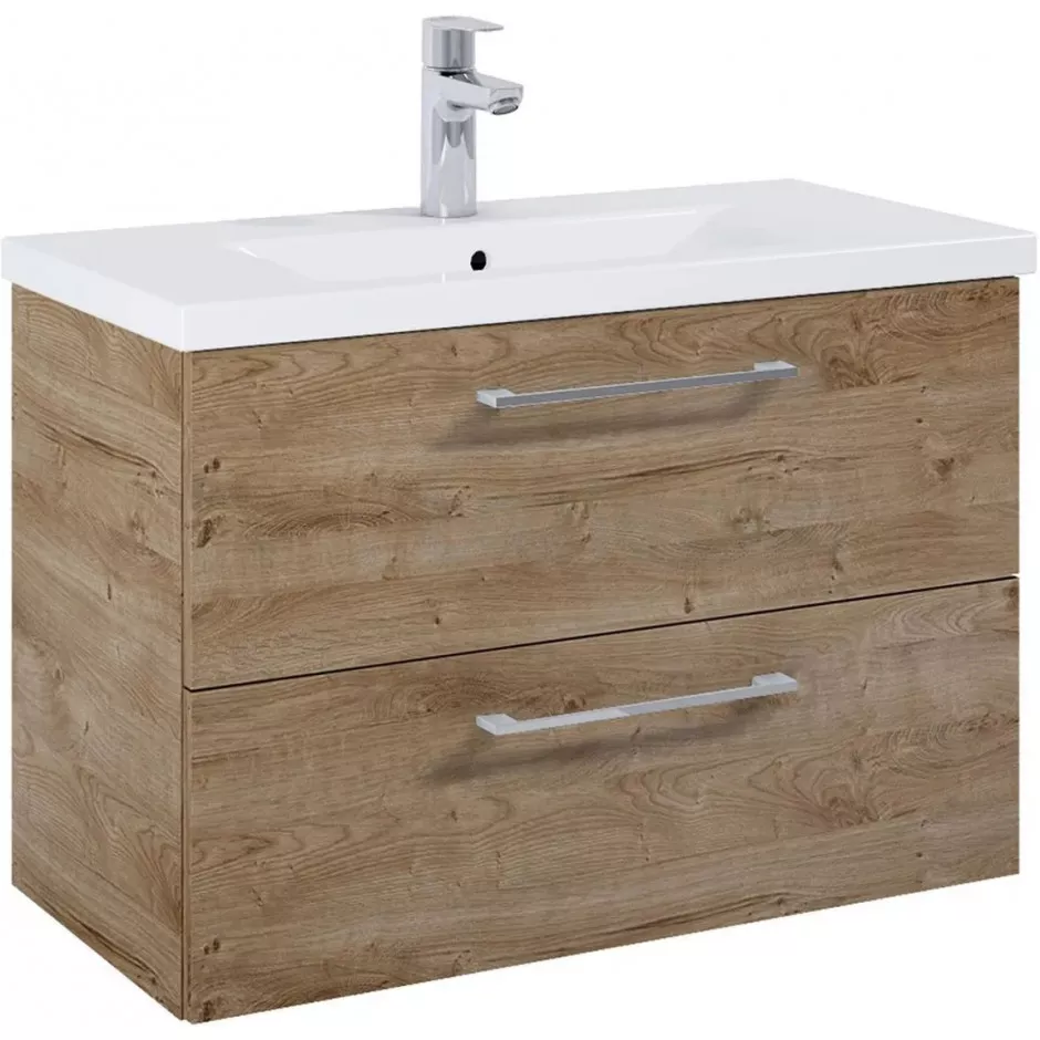 Roma Compact Szafka Łazienkowa 80 cm Z 2 Szufladami, Do Kompletacji Z Umywalką Hebe, Dąb Canela