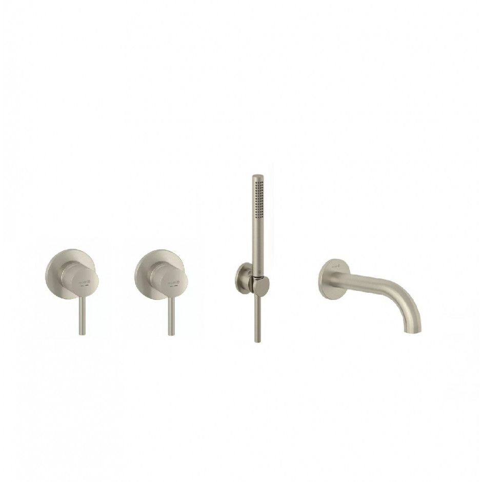 Kludi Bozz Zestaw wannowy podtynkowy 4 otwory z wylewką (38925N576 + 38826N + 38505N5) nikiel szczotkowany